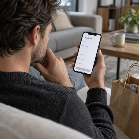 Shopper reviewing a checkout form on a phone