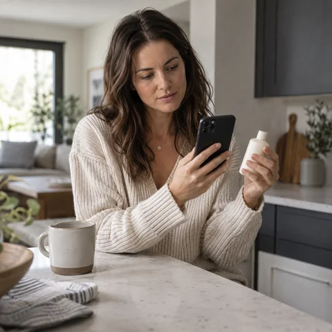 Shopper comparing product details before making a decision