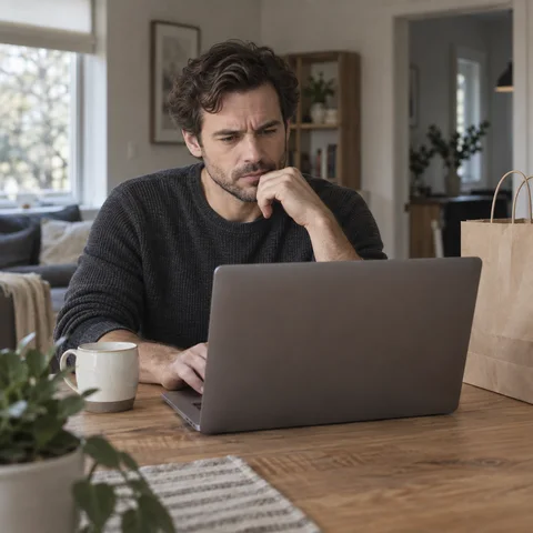 Shopper searching for a product on a laptop