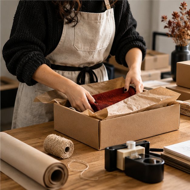 Small business packing an online order