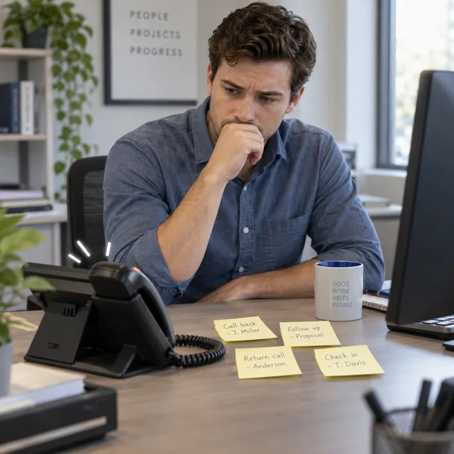Office coordinator reviewing overdue customer callbacks