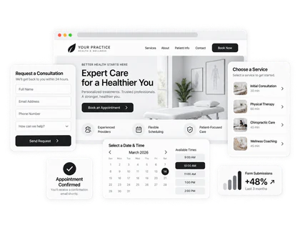 Website, booking, form and appointment interface illustrating conversion